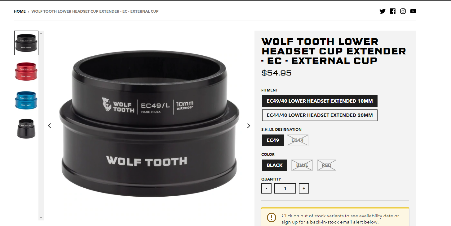 Wolf Tooth Lower Headset Cup Extender - EC - External Cup