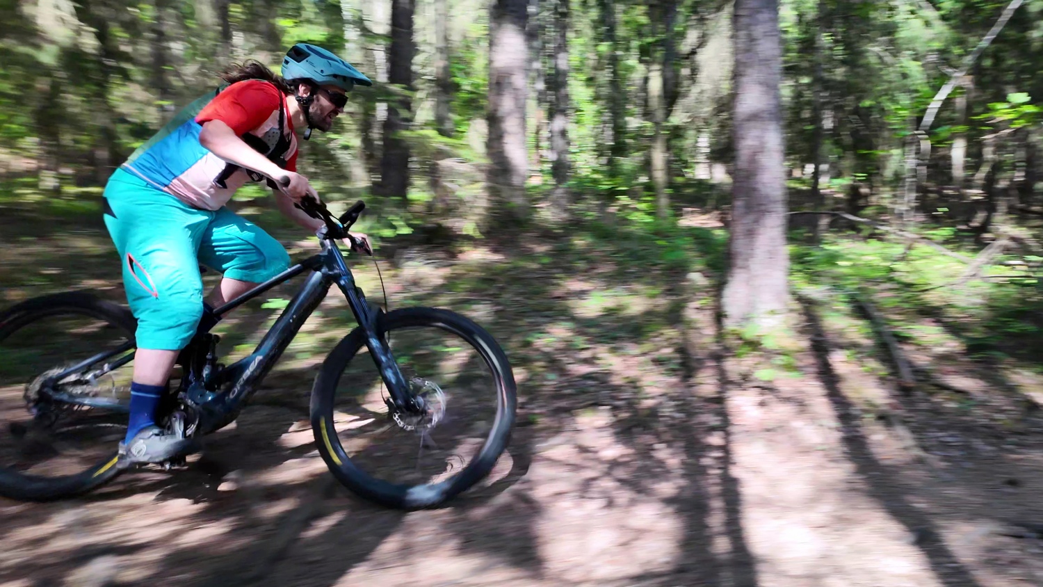 Riding flat-out on the test loop.