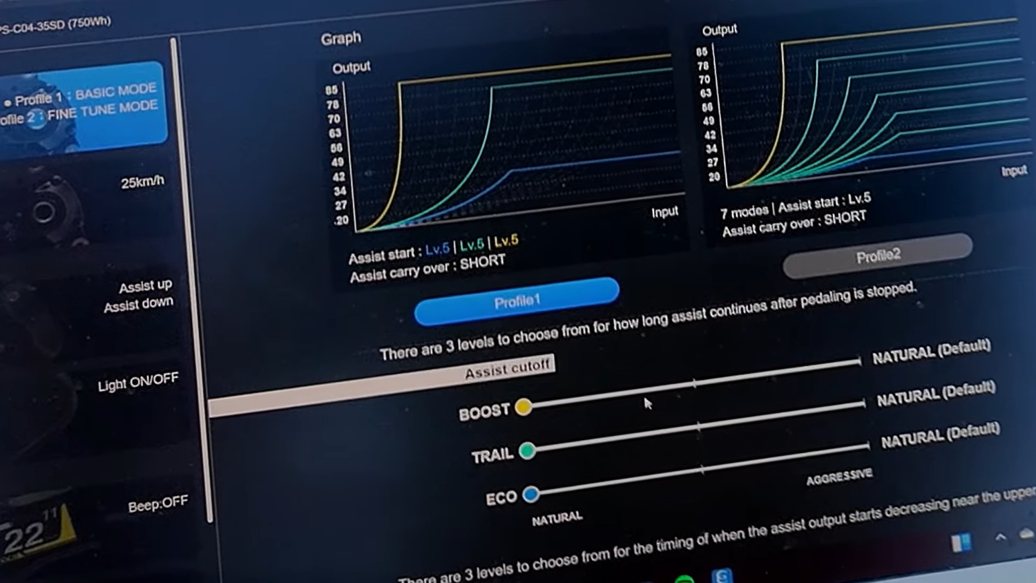 The Assist cutoff is set individually for each assistance level.