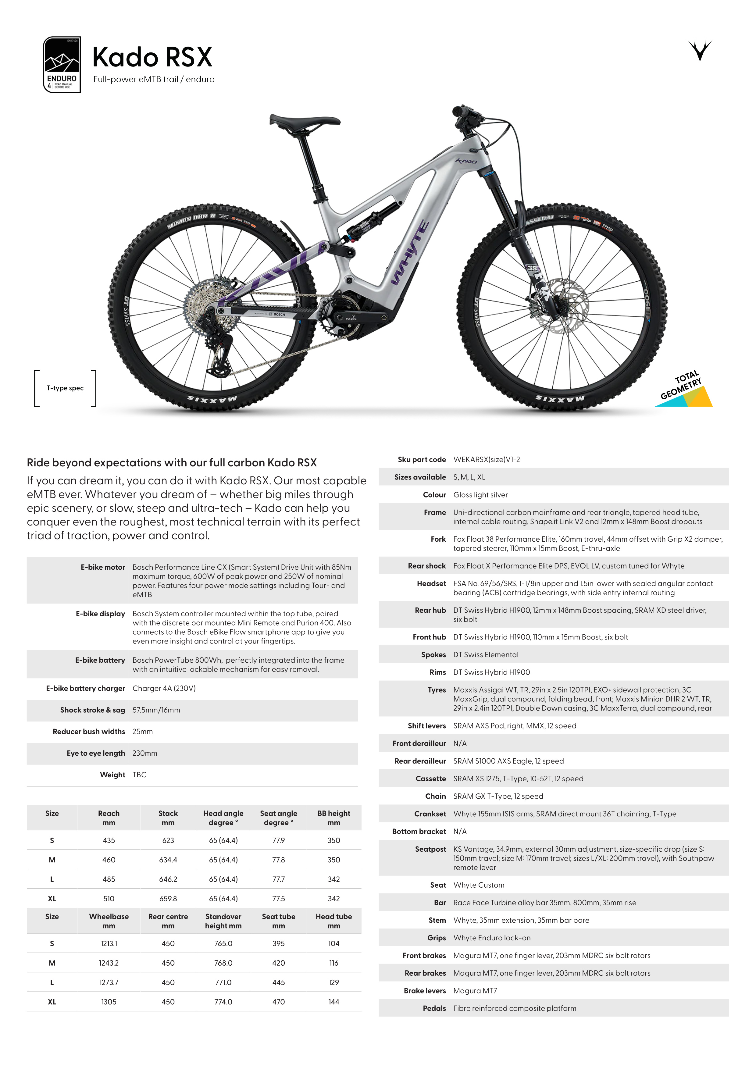 Kado RSX specs and geometry