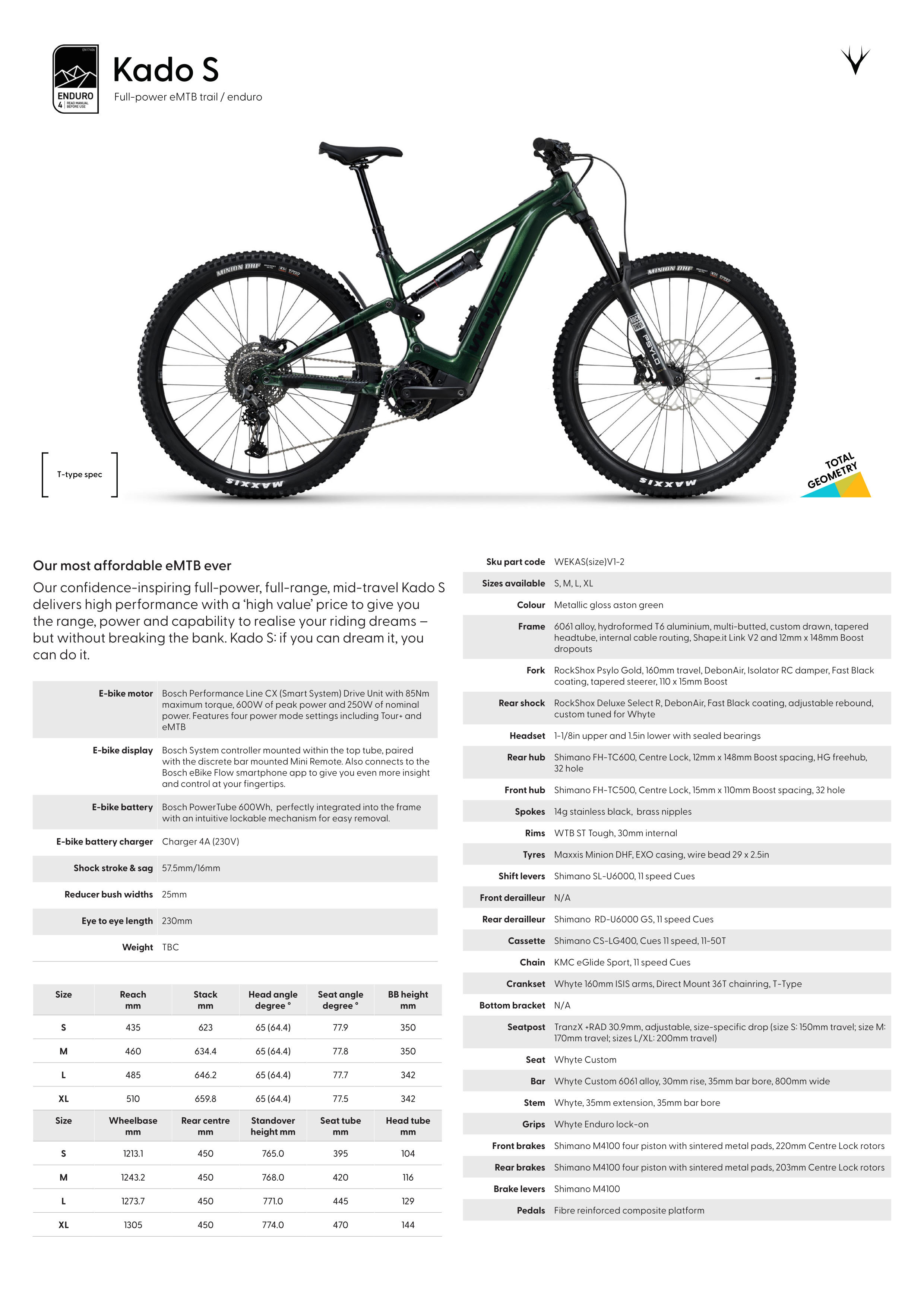 Kado S specs and geometry